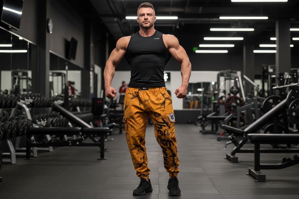 Bodybuilding Unisex Training Pants - Marbled Mustard Art.252